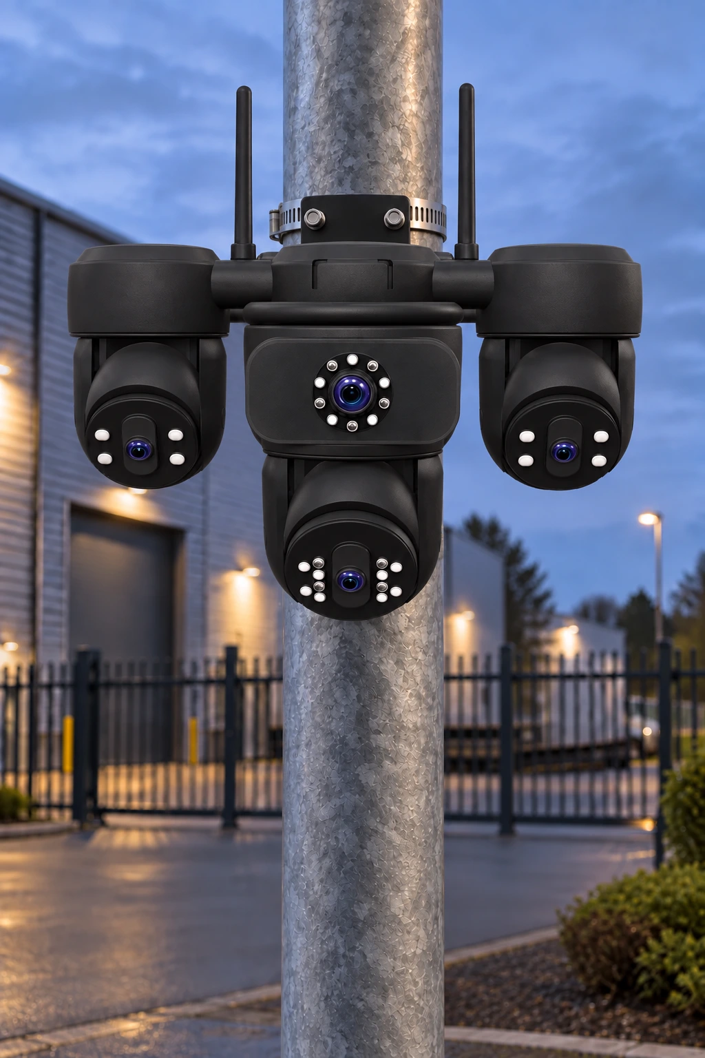 Darkfield Deterrence Camera mounted squarely on a pole overlooking the site