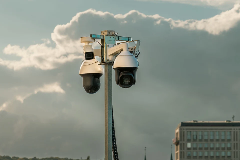A security camera installed outside a building.